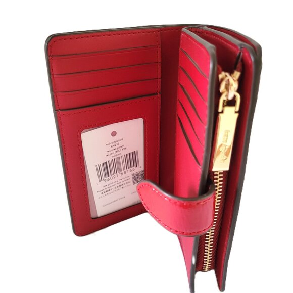 Kate Spade KN227 Madison Textured Patent Medium Compact Bifold Wallet Red Jam - Picture 9 of 9